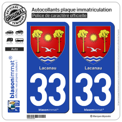 2 Autocollants plaque immatriculation Auto 33 Lacanau - Armoiries