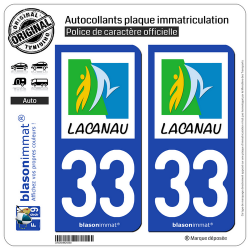 2 Autocollants plaque immatriculation Auto 33 Lacanau - Ville