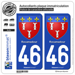 2 Autocollants plaque immatriculation Auto 46 Rocamadour - Armoiries