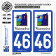 2 Autocollants plaque immatriculation Auto 46 Rocamadour - Commune