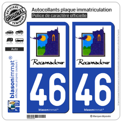 2 Autocollants plaque immatriculation Auto 46 Rocamadour - Commune