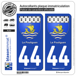 2 Autocollants plaque immatriculation Auto 44 Le Pouliguen - Armoiries