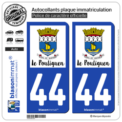 2 Autocollants plaque immatriculation Auto 44 Le Pouliguen - Ville
