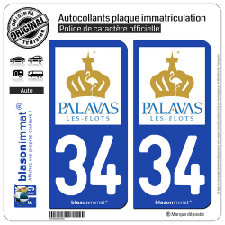 2 Autocollants plaque immatriculation Auto 34 Palavas-les-Flots - Ville