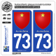 2 Autocollants plaque immatriculation Auto 73 Aix-les-Bains - Armoiries