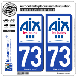 2 Autocollants plaque immatriculation Auto 73 Aix-les-Bains - Ville