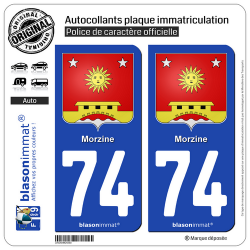 2 Autocollants plaque immatriculation Auto 74 Morzine - Armoiries