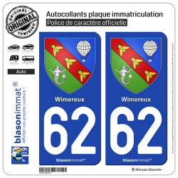 2 Autocollants plaque immatriculation Auto 62 Wimereux - Armoiries