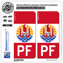 2 Autocollants plaque immatriculation Auto PF Polynésie Française - Armoiries Drapées