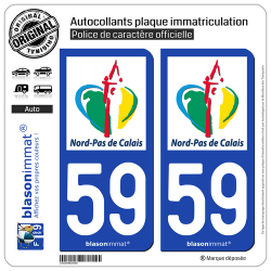 2 Autocollants plaque immatriculation Auto 59 Nord-Pas de Calais - Nostalgie