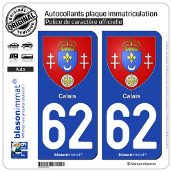2 Autocollants plaque immatriculation Auto 62 Calais - Armoiries