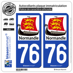 2 Autocollants plaque immatriculation Auto 76 Normandie - Drakkar 3 Léopards