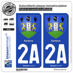 2 Autocollants plaque immatriculation Auto 2A Sartène - Armoiries