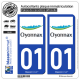 2 Autocollants plaque immatriculation Auto 01 Oyonnax - Ville