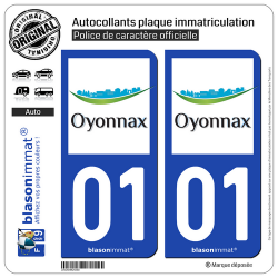 2 Autocollants plaque immatriculation Auto 01 Oyonnax - Ville