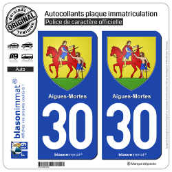 2 Autocollants plaque immatriculation Auto 30 Aigues-Mortes - Armoiries