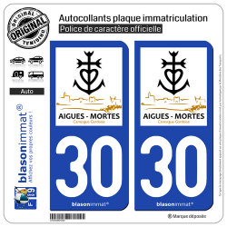 2 Autocollants plaque immatriculation Auto 30 Aigues-Mortes - Ville