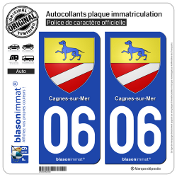 2 Autocollants plaque immatriculation Auto 06 Cagnes-sur-Mer - Armoiries