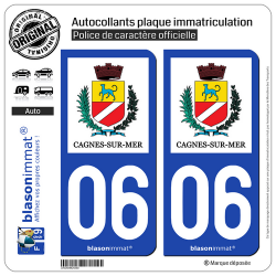 2 Autocollants plaque immatriculation Auto 06 Cagnes-sur-Mer - Ville
