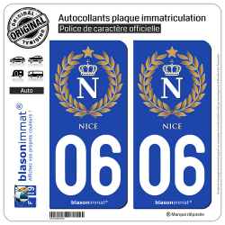 2 Autocollants plaque immatriculation Auto 06 Nice - Ville impériale