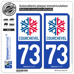 2 Autocollants plaque immatriculation Auto 73 Courchevel - Station