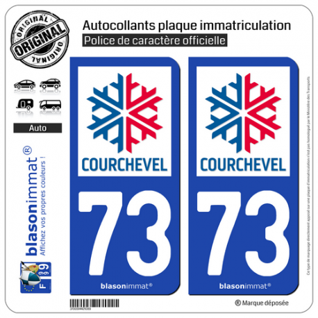 2 Autocollants plaque immatriculation Auto 73 Courchevel - Station