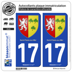 2 Autocollants plaque immatriculation Auto 17 Saint-Palais-sur-Mer - Armoiries