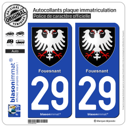 2 Autocollants plaque immatriculation Auto 29 Fouesnant - Armoiries