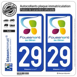 2 Autocollants plaque immatriculation Auto 29 Fouesnant - Ville