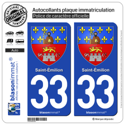 2 Autocollants plaque immatriculation Auto 33 Saint-Émilion - Armoiries