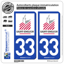 2 Autocollants plaque immatriculation Auto 33 Saint-Émilion - Commune
