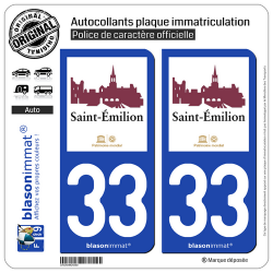 2 Autocollants plaque immatriculation Auto 33 Saint-Émilion - Pays