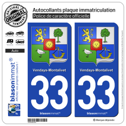 2 Autocollants plaque immatriculation Auto 33 Vendays-Montalivet - Armoiries