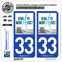 2 Autocollants plaque immatriculation Auto 33 Vendays-Montalivet - Ville