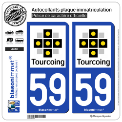 2 Autocollants plaque immatriculation Auto 59 Tourcoing - Ville