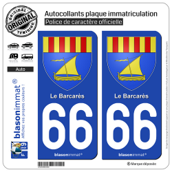 2 Autocollants plaque immatriculation Auto 66 Le Barcarès - Armoiries