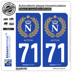 2 Autocollants plaque immatriculation Auto 71 Autun - Ville impériale
