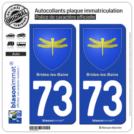 2 Autocollants plaque immatriculation Auto 73 Brides-les-Bains - Armoiries