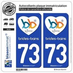 2 Autocollants plaque immatriculation Auto 73 Brides-les-Bains - J'aime