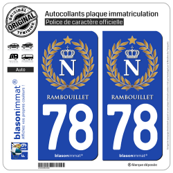 2 Autocollants plaque immatriculation Auto 78 Rambouillet - Ville impériale