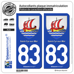 2 Autocollants plaque immatriculation Auto 83 Saint-Cyr-sur-Mer - Armoiries