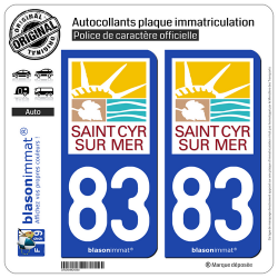 2 Autocollants plaque immatriculation Auto 83 Saint-Cyr-sur-Mer - Ville