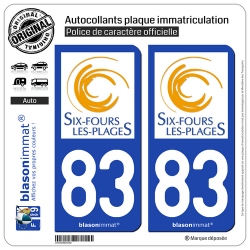 2 Autocollants plaque immatriculation Auto 83 Six-Fours-les-Plages - Ville