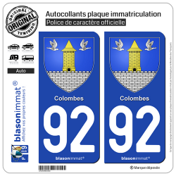 2 Autocollants plaque immatriculation Auto 92 Colombes - Armoiries