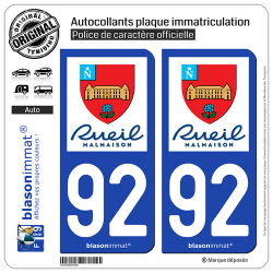 2 Autocollants plaque immatriculation Auto 92 Rueil-Malmaison - Ville