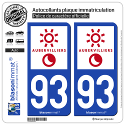 2 Autocollants plaque immatriculation Auto 93 Aubervilliers - Ville