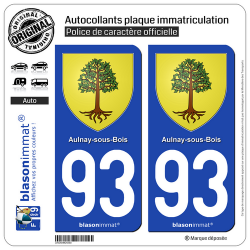 2 Autocollants plaque immatriculation Auto 93 Aulnay-sous-Bois - Armoiries