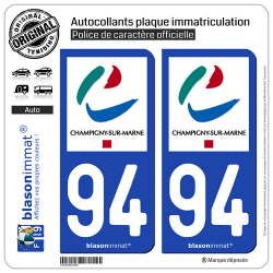 2 Autocollants plaque immatriculation Auto 94 Champigny-sur-Marne - Ville
