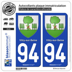 2 Autocollants plaque immatriculation Auto 94 Vitry-sur-Seine - Armoiries