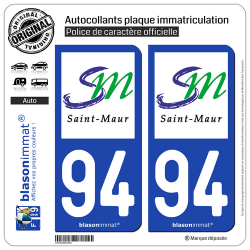 2 Autocollants plaque immatriculation Auto 94 Saint-Maur - Ville